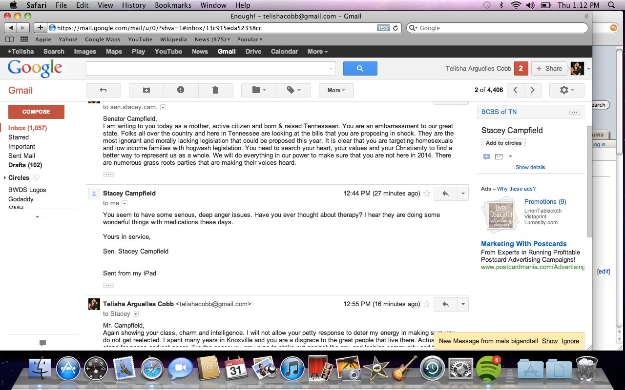 Stacey Campfield Does Not Respond Well to Criticism